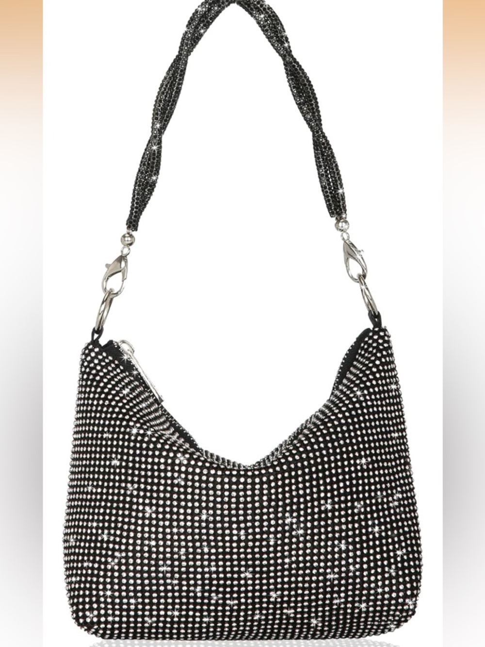 Black Rhinestone Shoulder Bag - Elegant Evening Bag